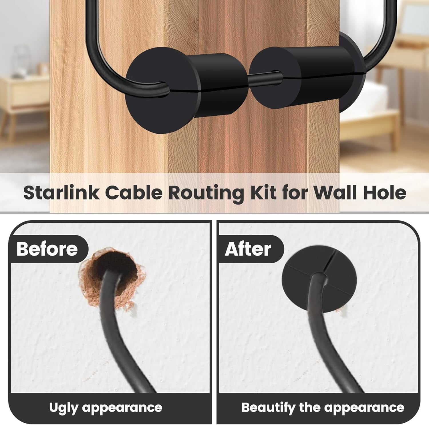 Wall Grommet, Silicone Cable Routing Kit for Wall Hole, Cable Routing Kit for Starlink, Silicone Mounting Kit Hole Feed-Through for Starlink Cable Grommet, black-8pc