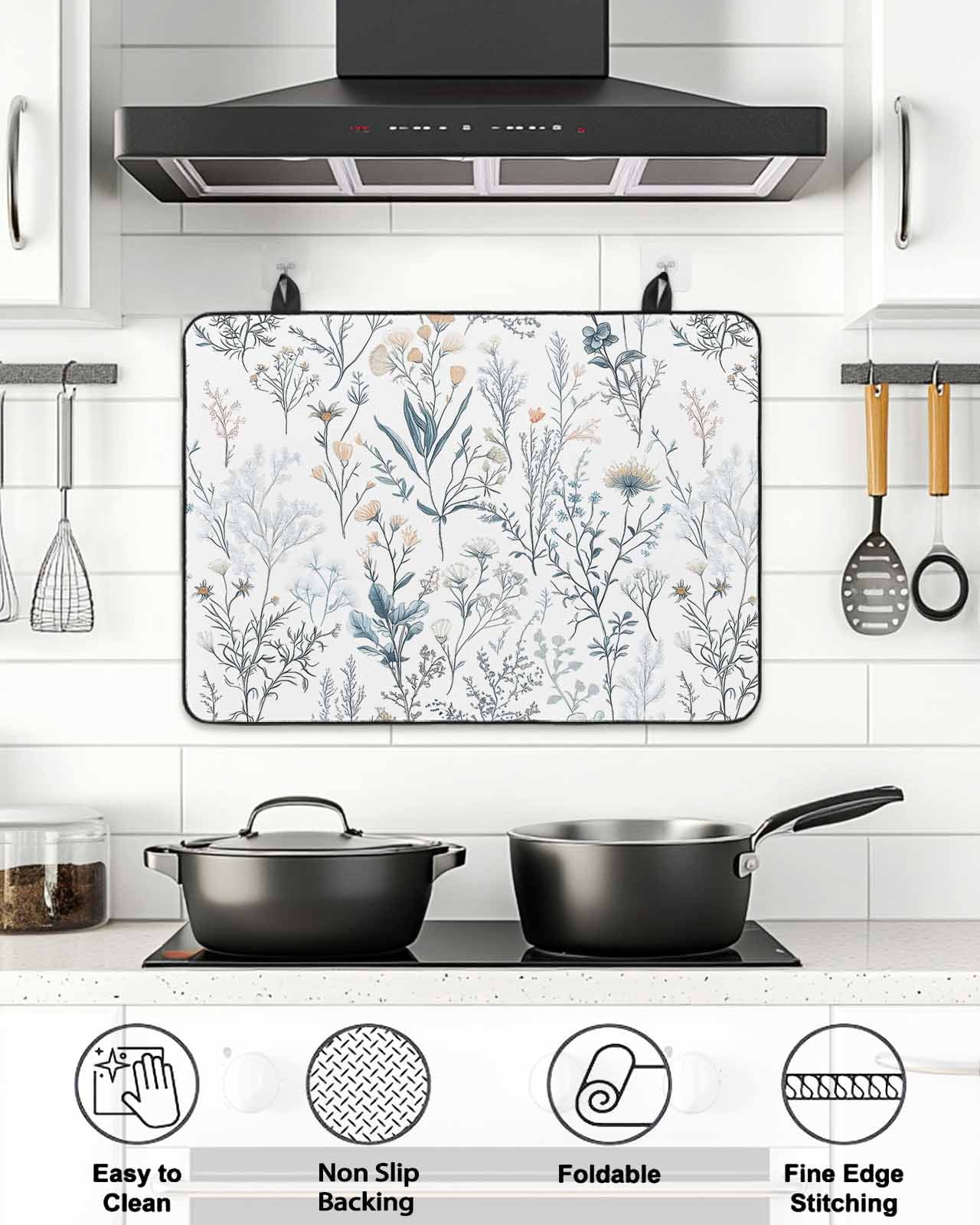 Stove Top Covers for Electric Stove, Spring Floral Glass Stovetop Cover Protector, Vintage Botanical Watercolor Induction Cooktop Protector Oven Mat for Kitchen Countertop 24"x21"