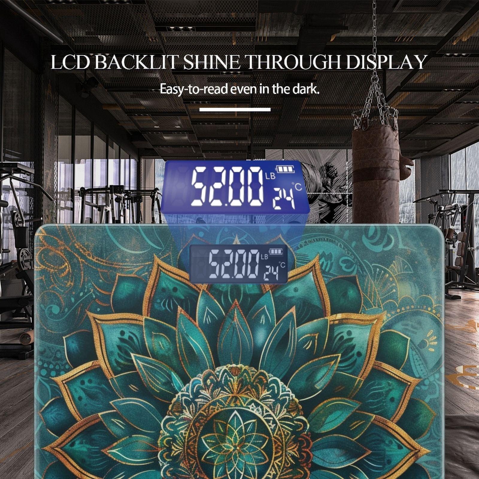 Bathroom Scale, Highly Accurate Digital Body Scale,Precisely Measures Weight up to 400 lbs-Mandala With Lotus Flower In Turquoise And Gold