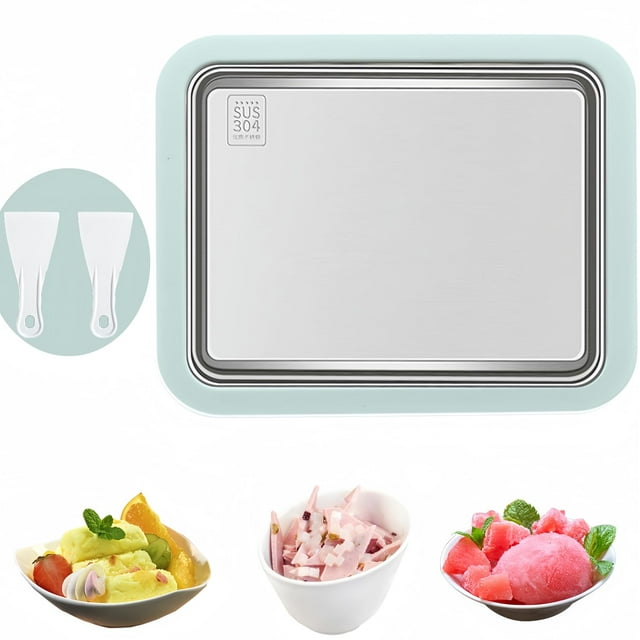 Máquina para hacer helados instantáneos, máquina para hacer helados enrollados, helado casero de bricolaje, rollo de helado de acero inoxidable de grado alimenticio (verde claro)