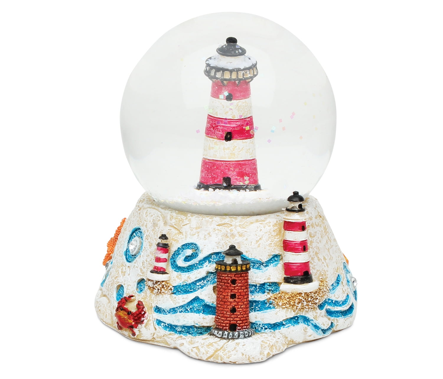 Puzzled Stripes Lighthouse Sailboat Brick Collection Ocean Life Nautical Aquatic Marine Multi-color Resin Snow Globe