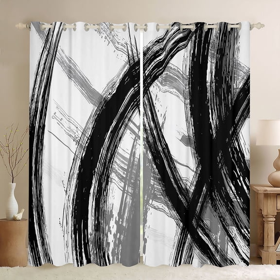 Erosebridal Modern Stripe Black Out Curtains,White Black Abstract Art Curtains Pack of 2 (42x63 Each) For Men Women