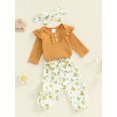 thumbnail image 3 of Nygoyerh Newborn Girls Outfit Long Sleeve Ribbed Romper + Floral Pants + Headband 3PCS Set Fall Cute Infant Clothing for 3M 6M 12M 18M, 3 of 7