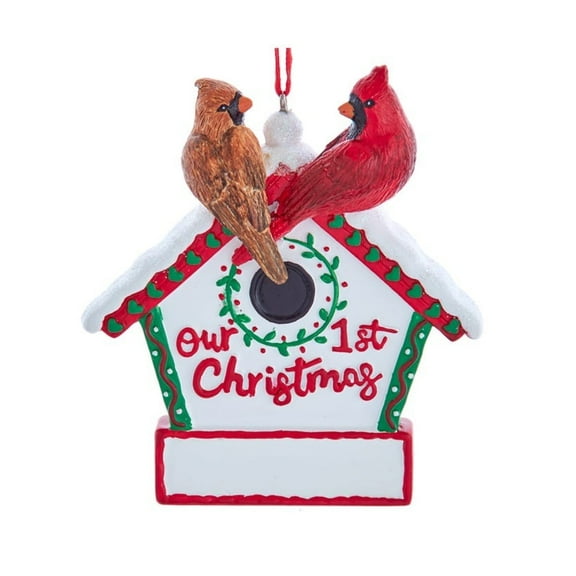 Kurt Adler "Our 1st Christmas" Birdhouse With Cardinal Ornament For Personalization