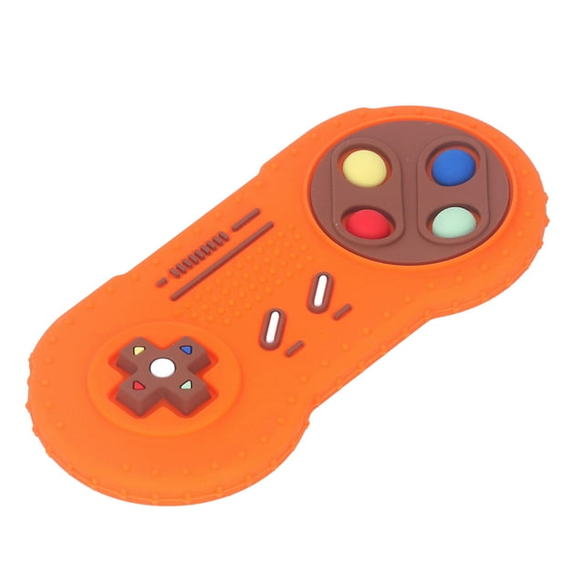 Juguete de dentición con forma de controlador de juego para bebés, juguete sensorial portátil de silicona suave para aliviar las encías para bebés.