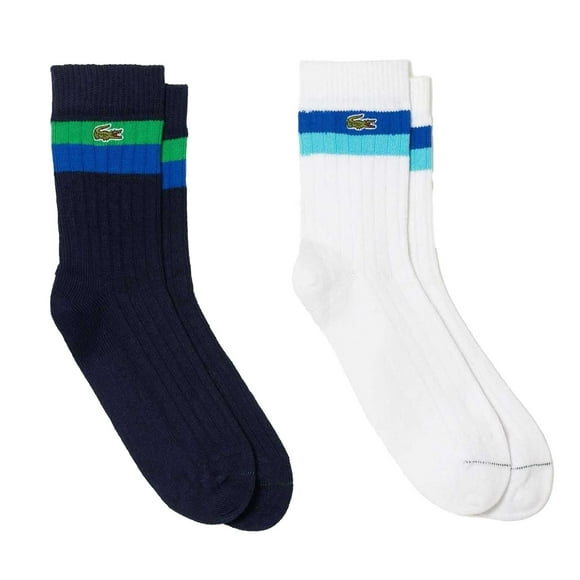 Lacoste Chaussettes Hautes Rayées en Coton pour Adultes (Lot de 2)