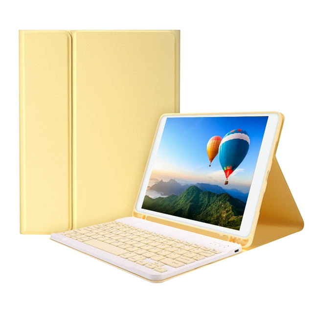 Yellow Detachable Bluetooth Keyboard Case with Elastic Silicone Pen Slot, Adjustable Angle Stand, Multifunctional Shortcut Keys, ABS Material - Compatible with iPad Pro 10.5, Air3 10.5 2019, iPad