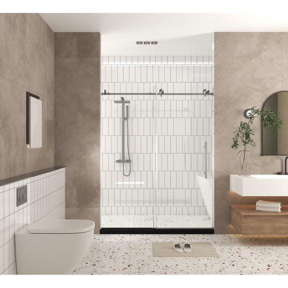 44-48" W x 76" H Frameless Shower Door, 1/4" Tempered Glass, Brushed Nickel