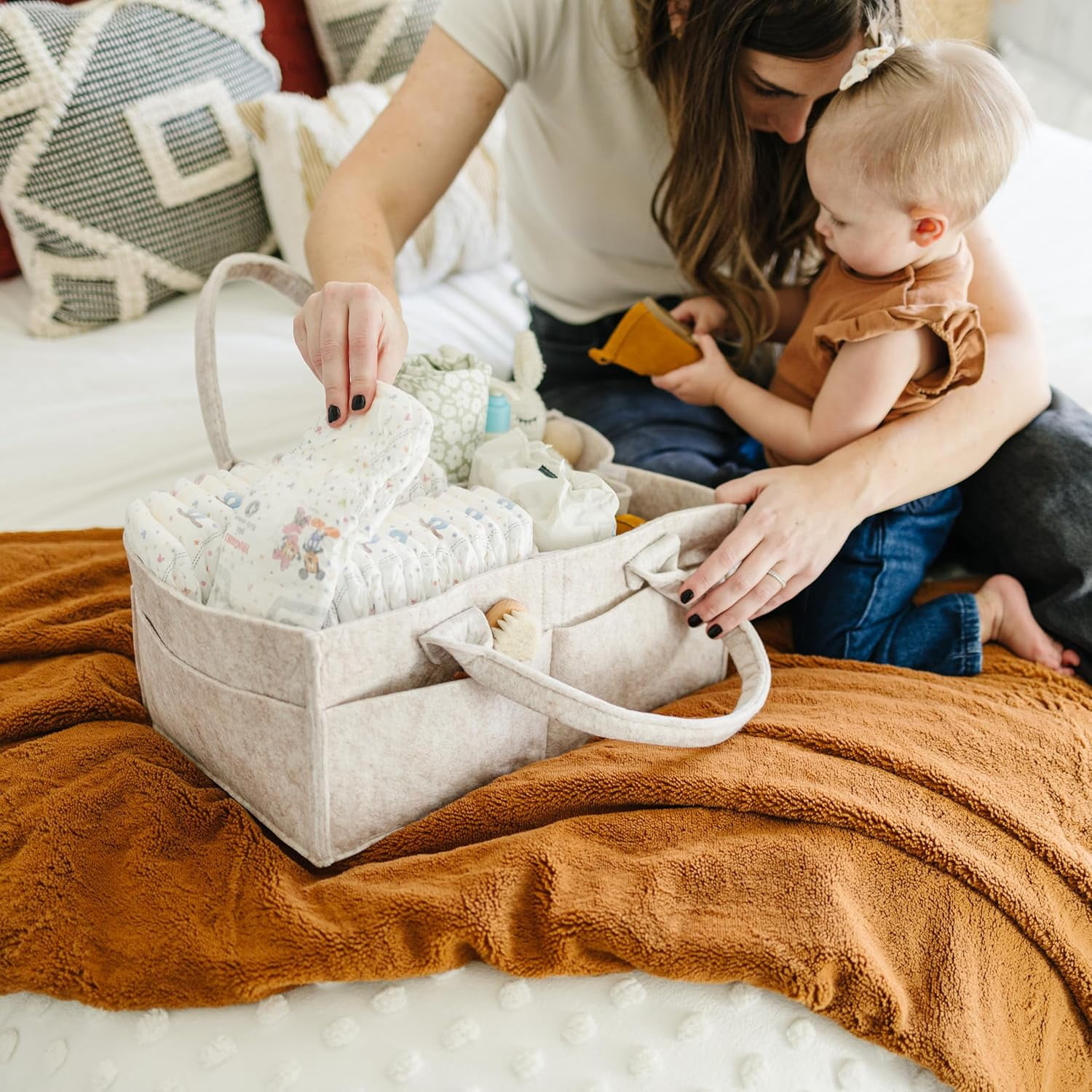 Baby Diaper Caddy Organizer - Nursery Storage Basket for Diaper Station, Baby Basket Shower List and Registry Gift Must-Haves, Newborn Essentials, Nursery Decor for Boy or Girl - DarkMocha, XL