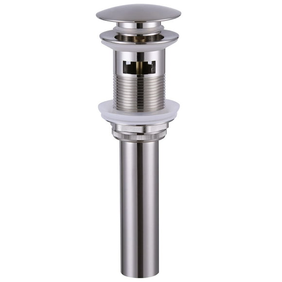 Bathroom Sink Drain, Angle Simple Brass Pop Up Drain Stopper, Vessel Sink Drain with Overflow, Lavatory Vanity Sink Drain Stoppers Brushed Nickel