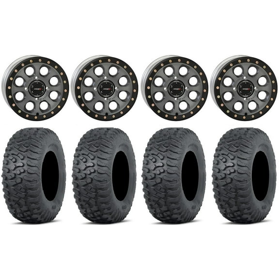 System 3 SB-7 14" Wheels Titanium (4 3) 32" Terra Hook Tires Can-Am Commander Maverick Renegade Outlander Defender