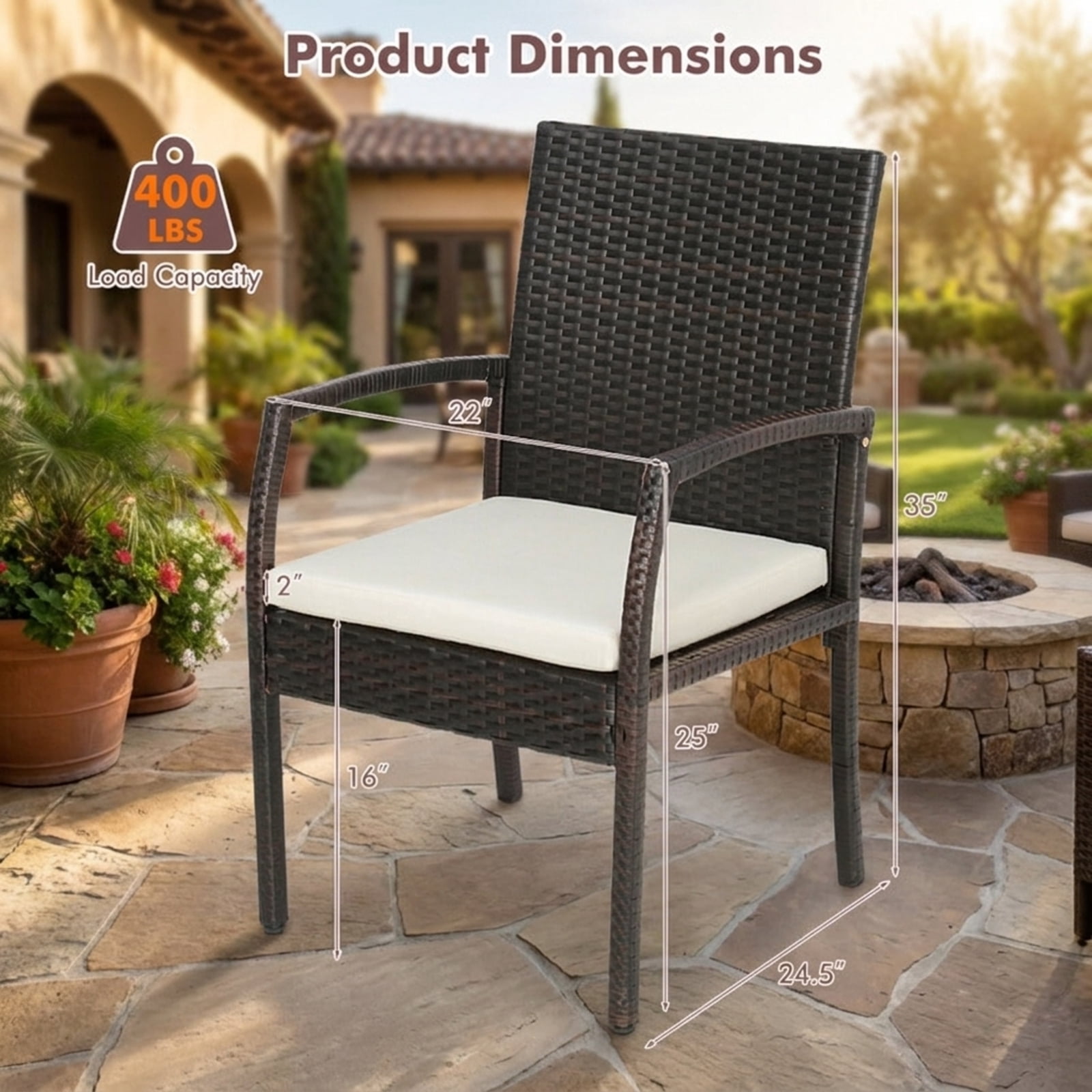Furnibear 5 Pieces Patio Wicker Cushioned Dining Set Outdoor Conversation Set with Umbrella Hole Table and Acacia Wood Chairs, Mix Brown