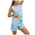 thumbnail image 1 of Fgnfyis Ensemble de Pyjama d'Été à la Mode pour Femmes, Col Rond, Short Imprimé, Gilet, Pantalon de Pyjama, Ensemble de Pyjama Bleu P, 1 of 5