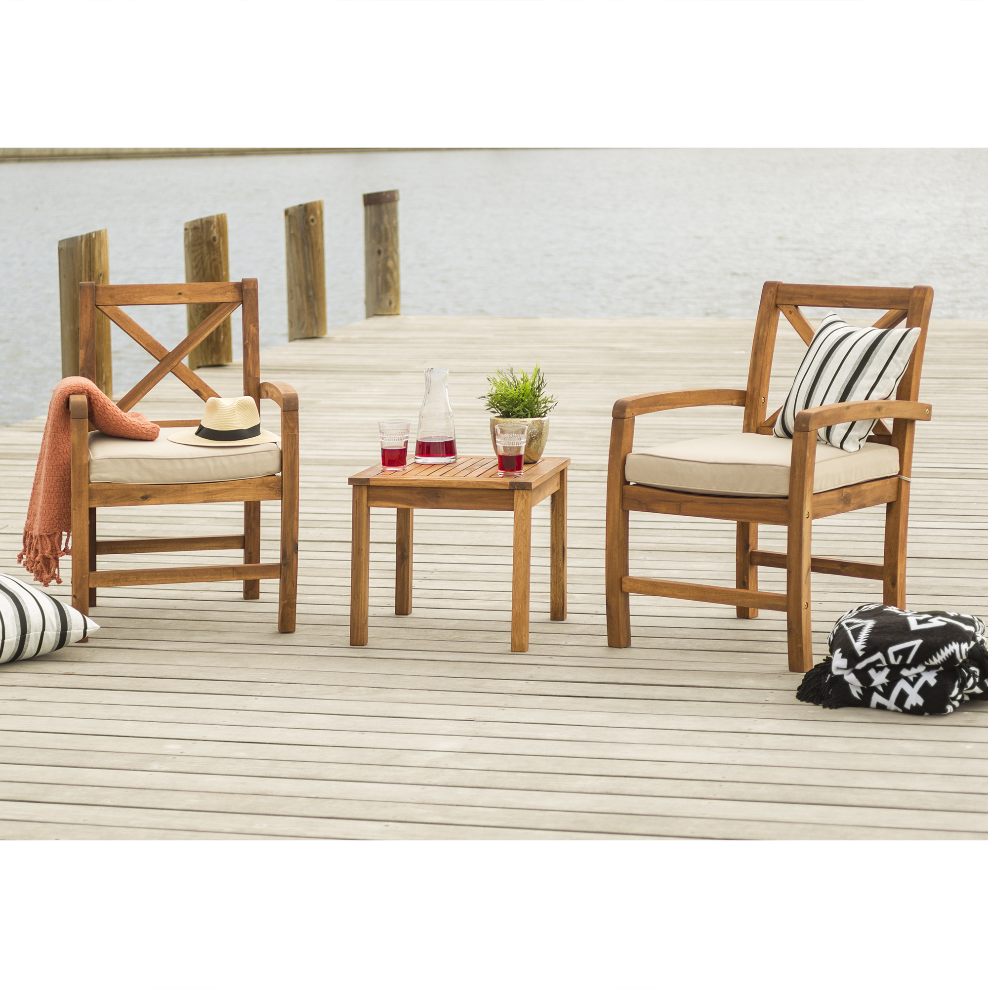 Manor Park Outdoor Wood 3Piece Patio Chat Set, Brown