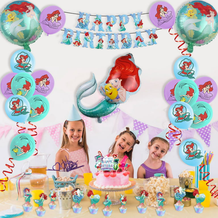 Little Mermaid Birthday Party Supplies Birthday Decorations Banner Mermaid Balloons Cake Topper Cupcake Toppers for Mermaid Theme Girls Birthday Baby