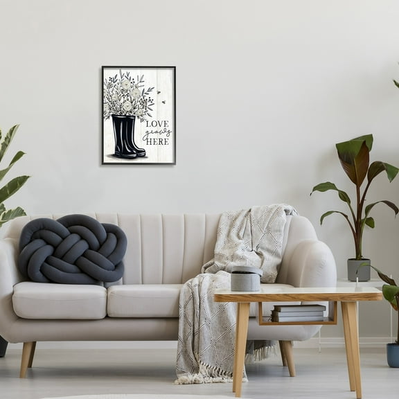 Stupell Industries Love Grows Here White Roses Black Rainboots Sign,16 x 20, Design by Elizabeth Tyndall