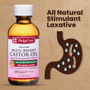 De La Cruz 100% Pure Multi Benefit Castor Oil, Expeller Pressed USP Grade Castor Oil for Hair, Skin, Eyelashes & Eyebrows, 2 Fl Oz, 2 Pack