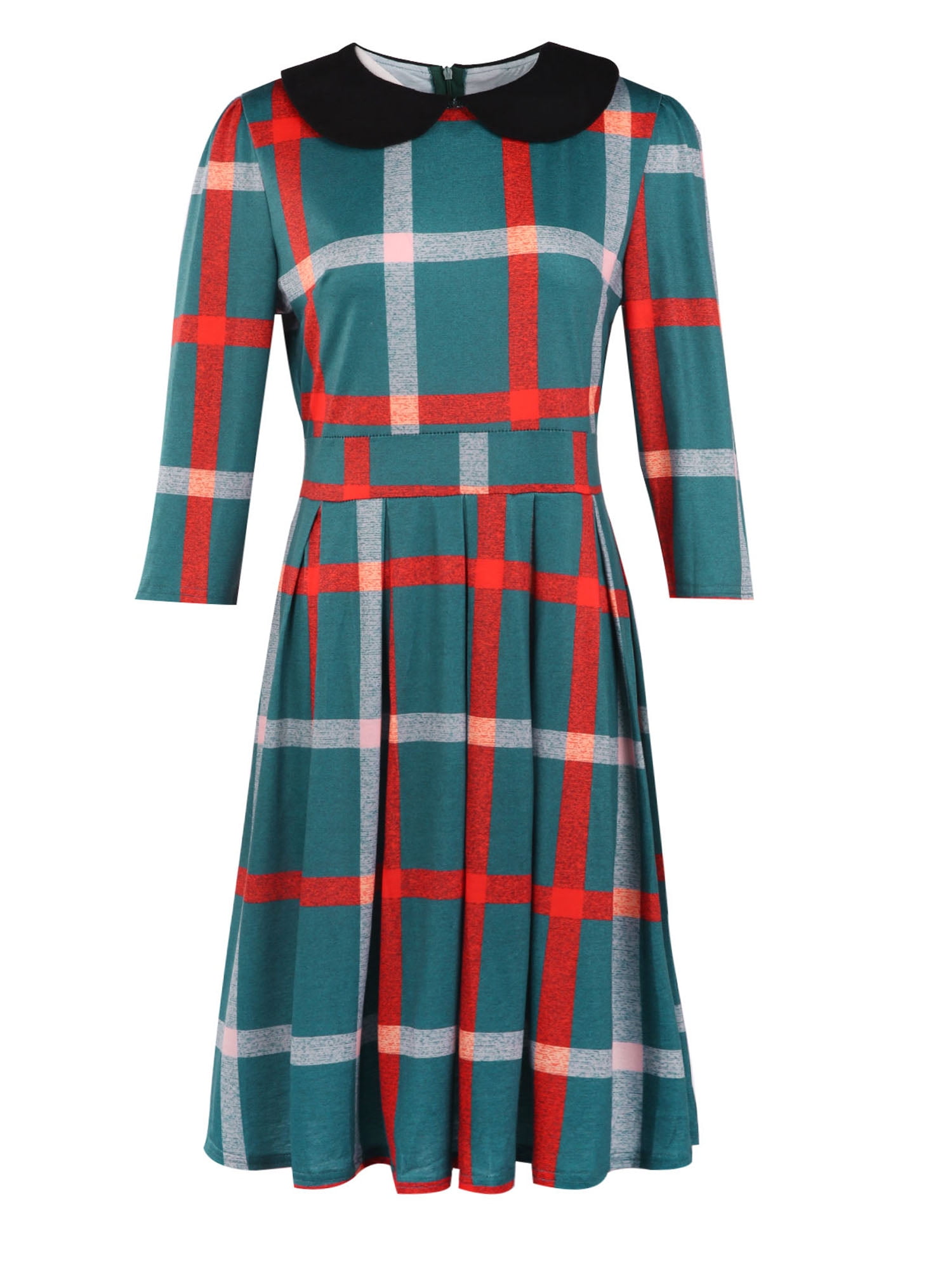 Christmas Red Plaid 3/4 Sleeve Belted Dress for Mom and Me