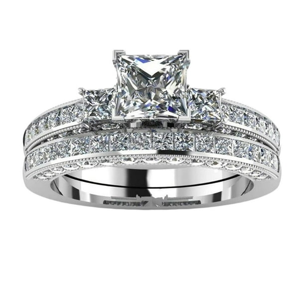 Danhjin Rings Couple Rings For Him And Her Luxury Square Diamond