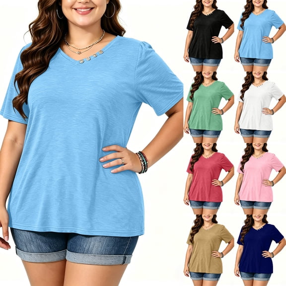 Bixock Plus Size Women Tops Maternity T Shirts Blouse Solid Color V Neck Short Sleeve Loose Breathable Summer Daily Office Top