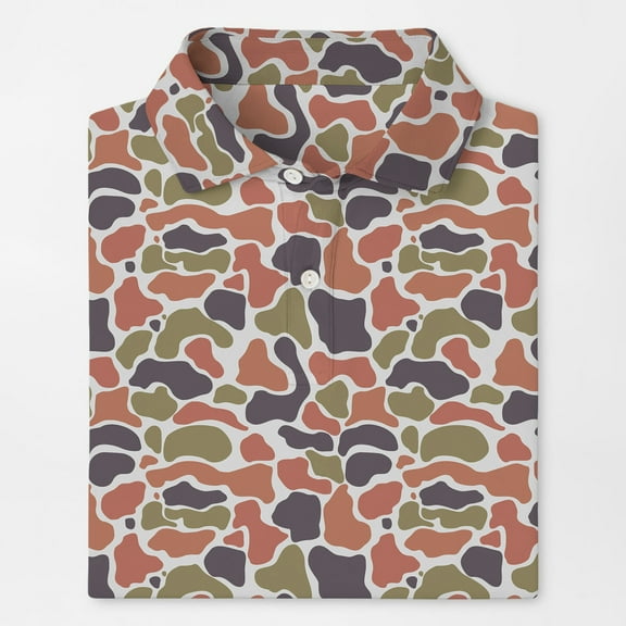 Orange Camo Polo Shirt for Men Short Sleeve Outdoors Fishing Hunting Golf