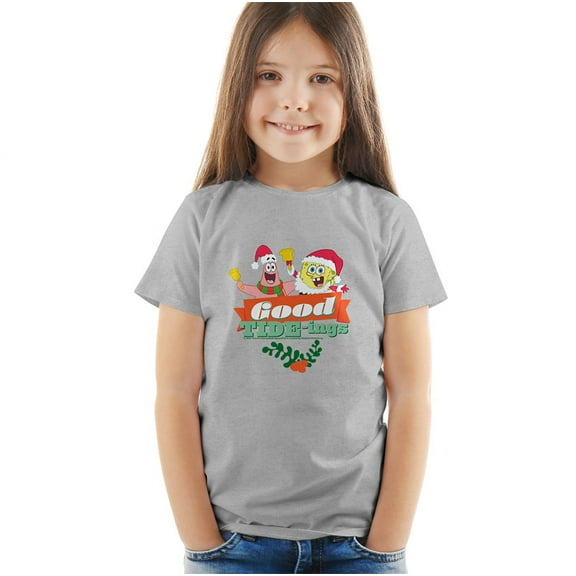 Spongebob Squarepants Santa And Patrick, Christmas Good Tide-Ings Kids T Shirt for Youth Toddler Boys and Girls