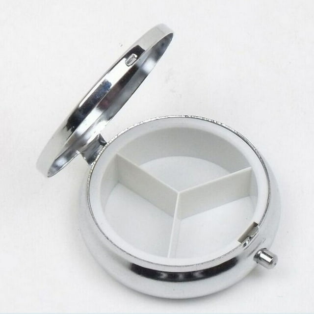 1Pc Small Metal Round Rectangular Silver Tablet Pill Box Container Medicine Round