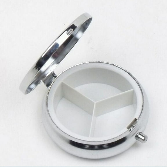 2Pcs Round Pill Box Case, Portable Metal Medicine Tablet Organizer Container Holder with 3 Compartments for Travel Handbag Gift