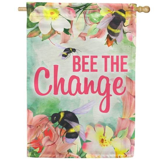 America Forever Bee the Change House Flag 28 x 40 inch Honey Bee Floral Inspirational Motivational Quote Positive Vibes Spring Summer Double Sided Outdoor Yard Decorative Flag