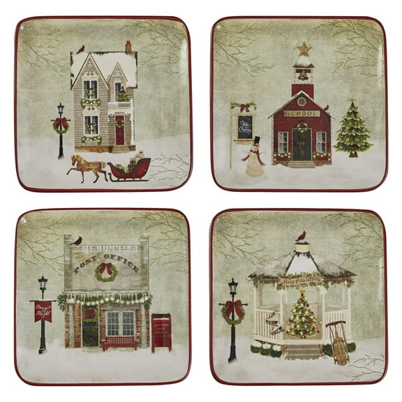 Park Designs Red Vintage Town Square Salad Plate Set of 4