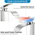 thumbnail image 3 of Matte Black Modern Bathroom Sink Faucet - Waterfall Single Handle Mixer Tap for 1 or 3 Hole Installation - Includes Pop-up Drain, Supply Hoses & Deck Plate | RV Vanity Compatible, 3 of 9