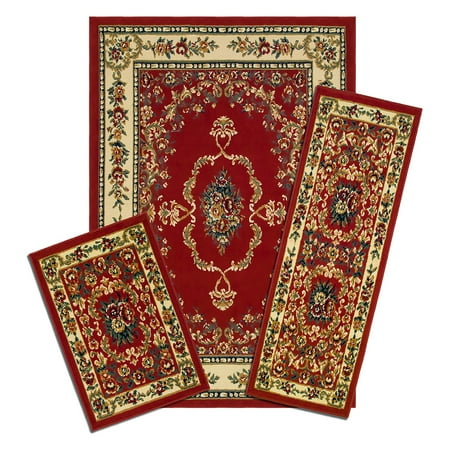Capri 3 Piece Rug Set, Savonnerie Red