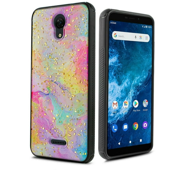 for Cricket Icon 2 (U325AC) Chrome Marble Flake Phone Case Shock Proof Edges Hybrid Hard Back Slim Bumper Cover