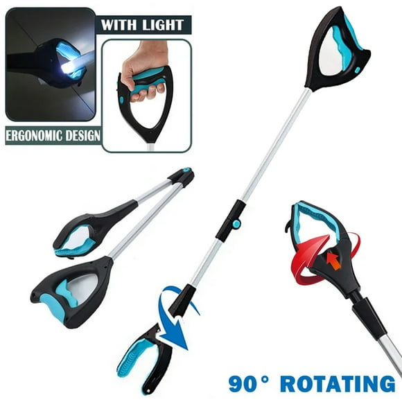 HOMEYA Foldable Grabber Reacher Tool with Led Light & Magnetic Tip, 32inch/19inch Folding Reacher Grabber with 360° Rotating Jaw, Picker Upper Grabber for Outdoor & Indoor - Blue