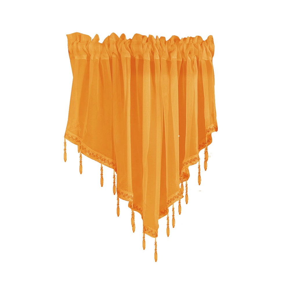 2 pack Beaded Sheer Windows Valance 51.2 in W x 23.6 in L, Scalloped Kitchen Curtain, Bathroom Swag Sheer with Rod Pocket, Short Valance Drape for Bedroom Living Room