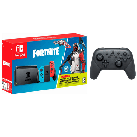 Nintendo Switch Fortnite Bonus Epic Bundle: Fortnite Double Helix Set, 1000 V-Bucks, Nintendo Switch Pro Controller and Nintendo Switch 32GB Console with Neon Red and Neon Blue