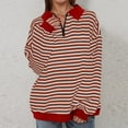 thumbnail image 3 of ADSSDQ Womens Quarter Zip Pullover Long Sleeve Striped Shirt Women Lapel Collar Fleece Sweatshirt Sweaters Teen Girls Y2k Preppy Clothes Red S, 3 of 4