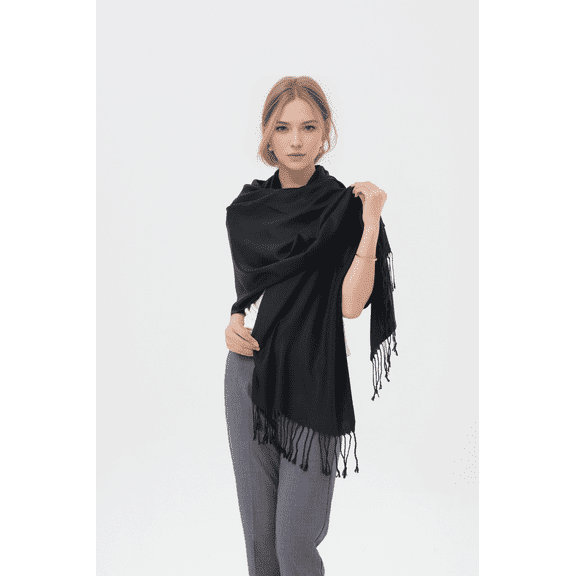 Classic Solid Wedding Pashmina Scarf- Black
