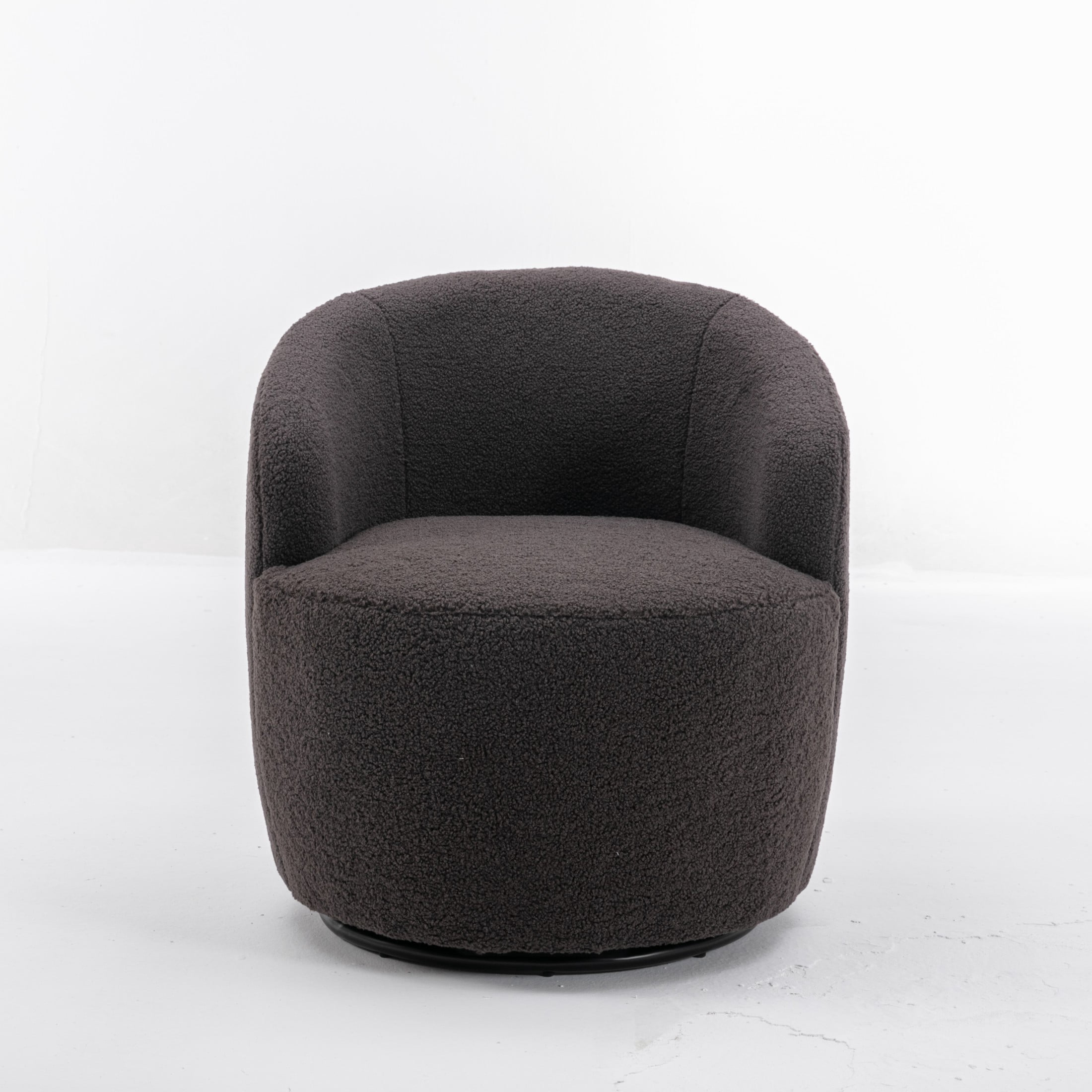 Noble House Arissa 26" Teddy Ergonomic Barrel Armchair, Swivel Reading Chair with Metal Base for Living Room, Dark Gray