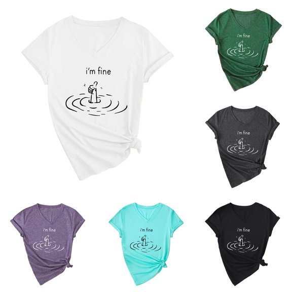 Active Tops Women T-Shirts I'm Fine Tee Shirt Funny Graphic T Shirts For Women Loose Fit Sarcastic Saying Purple XL
