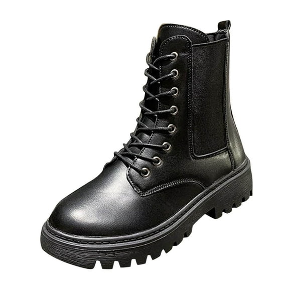 B91xZ Platform Ankle Boots Leather Plush lined Warm Mini Anti-slip outdoor Female Ankle boots,Black 7.5