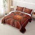 thumbnail image 3 of Castle Fairy Basketball Print Quilt Full,Leather Ball Pattern Full Bedspread Sets,Brown White Black, 3 of 7