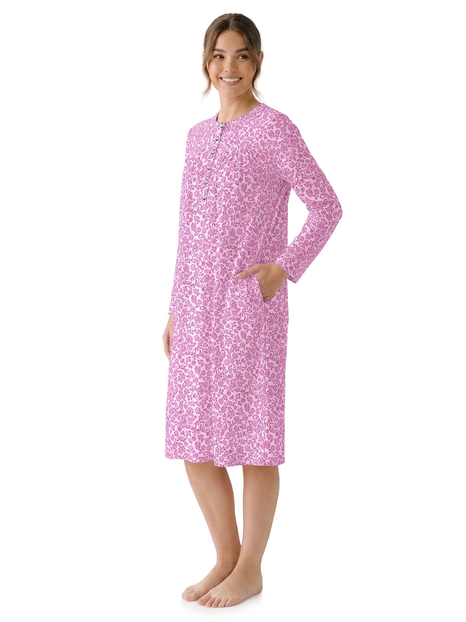 Aria Women’s Long Sleeve Stretch Velour 44" Sleepwear Nightgown, Sizes XS-5X
