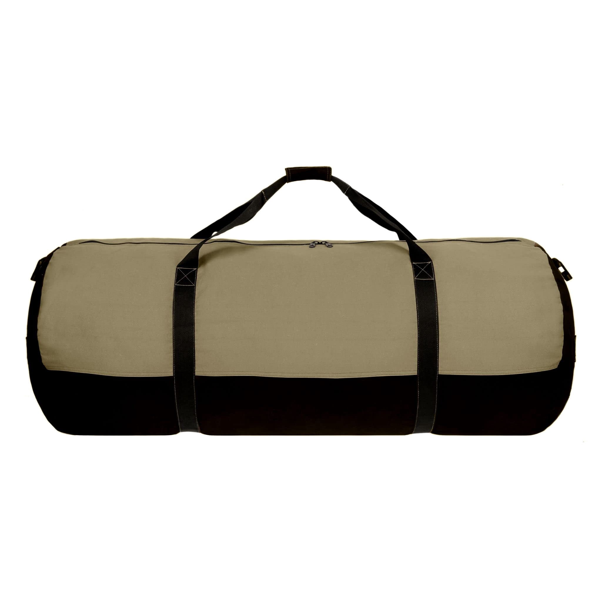 WHITEDUCK Heavy Duty Canvas Duffel Bag for Men and Women - Foldable Military Army Style Duffel Bag, with Full Length Zipper- Outdoors, Travel, Gym & Storage (Large 30" x 18", Olive & Black)