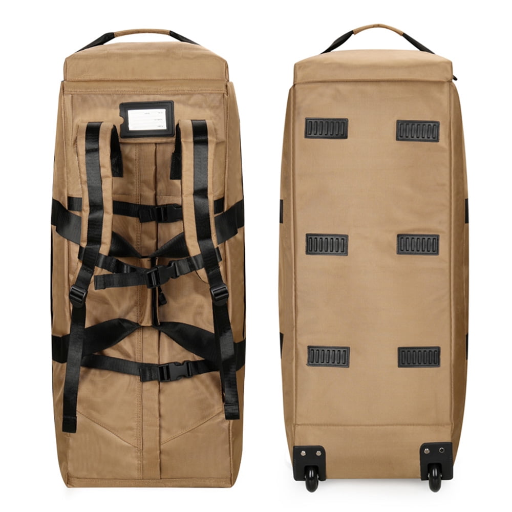 Nieyigj Large Foldable Travel Duffle Bag with Wheels, Water-Resistant Convertible Carry On Trolley Backpack (14.1 inches / 36 cm) - Khaki