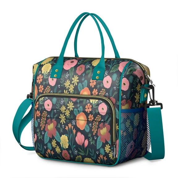Pioneer Flower Floral Print Pattern Womens Lunch Box for Work,Insulated Large Lunch Bag for Tween and Teen,Loncheras Para Mujer,Leakproof Adult Lunch Bag for Work,Beach,Travel,Picnic,Camping