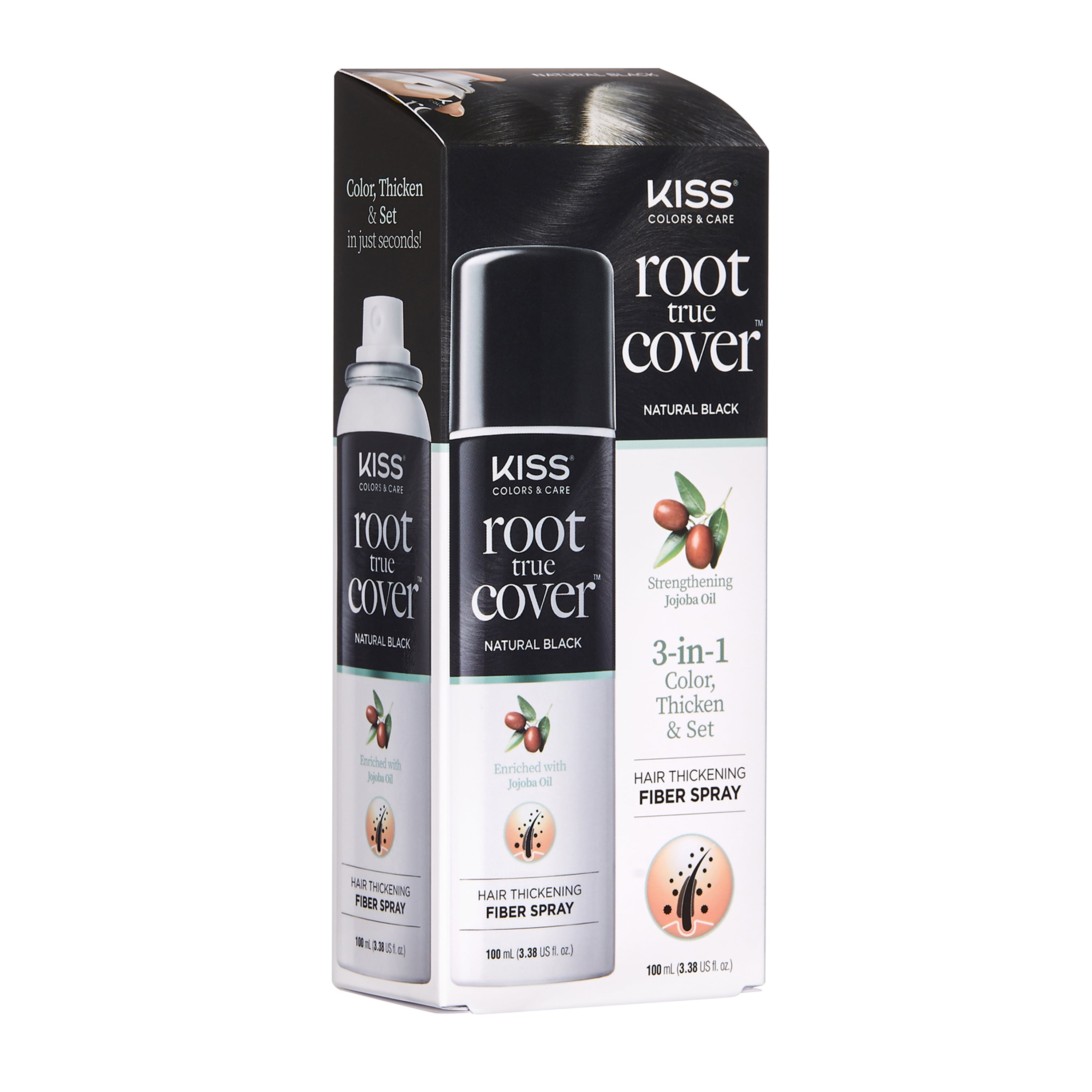 KISS Root True Cover Hair Thickening Fiber Spray, Black