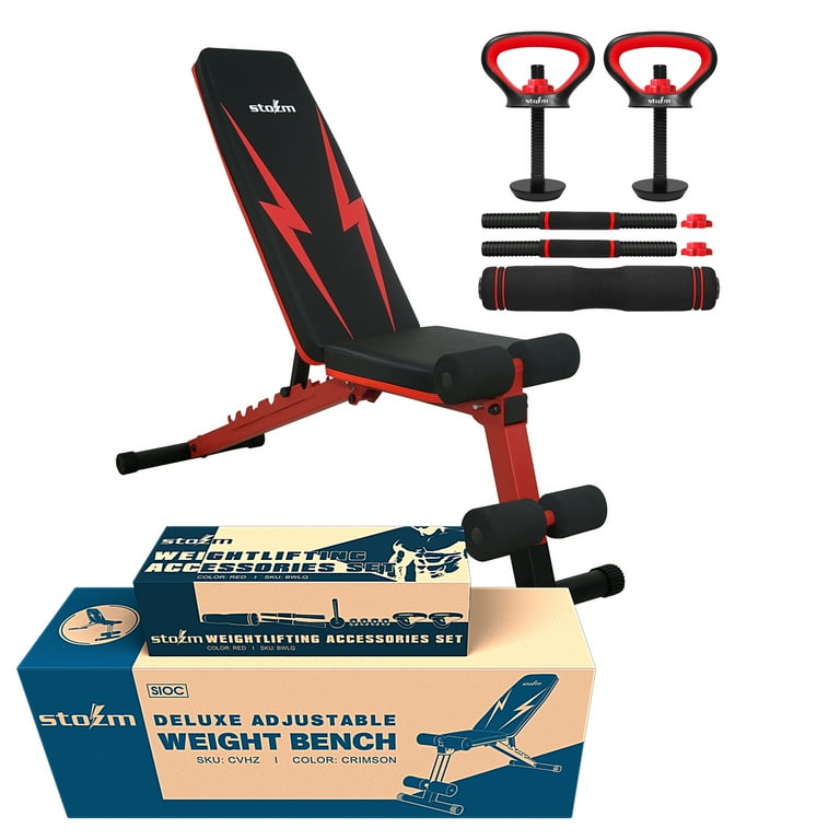 STOZM Combo of 14 Gauge Steel Adjustable Weight Bench and Weightlifting Set Crimson Red Walmart