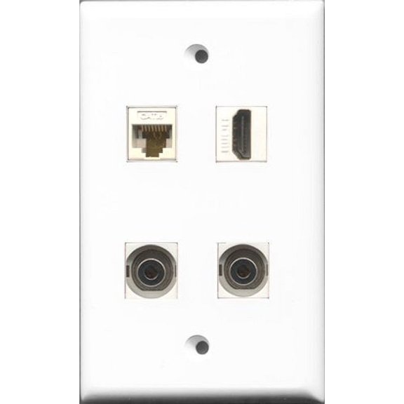 RiteAV 1 Port HDMI 2 Port 3.5mm and 1 Port Cat6 Ethernet White Wall Plate