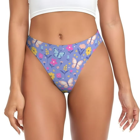Rateoe Butterflies And Flowers Pattern Seamless Women Underwear Thongs No Show Ladies Thong No Line Breathable Comfortable Panties Undies for Women-X-Small